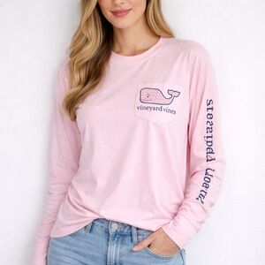 Vineyard Vines Pink Ribbon Whale Long Sleeve Tee Breast Cancer Awareness XL